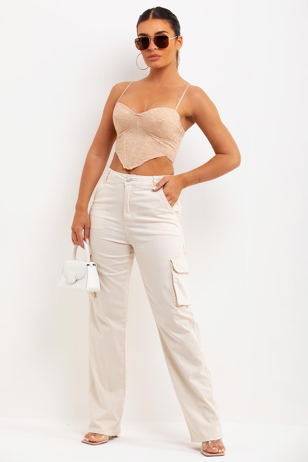 lace up corset top beige