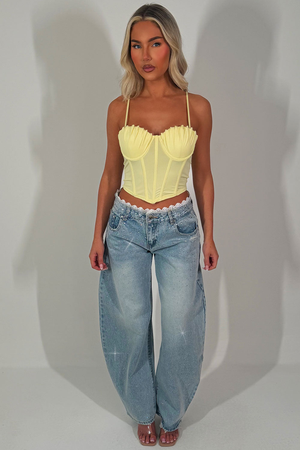lace trim wide leg diamante jeans for womens zara uk sale