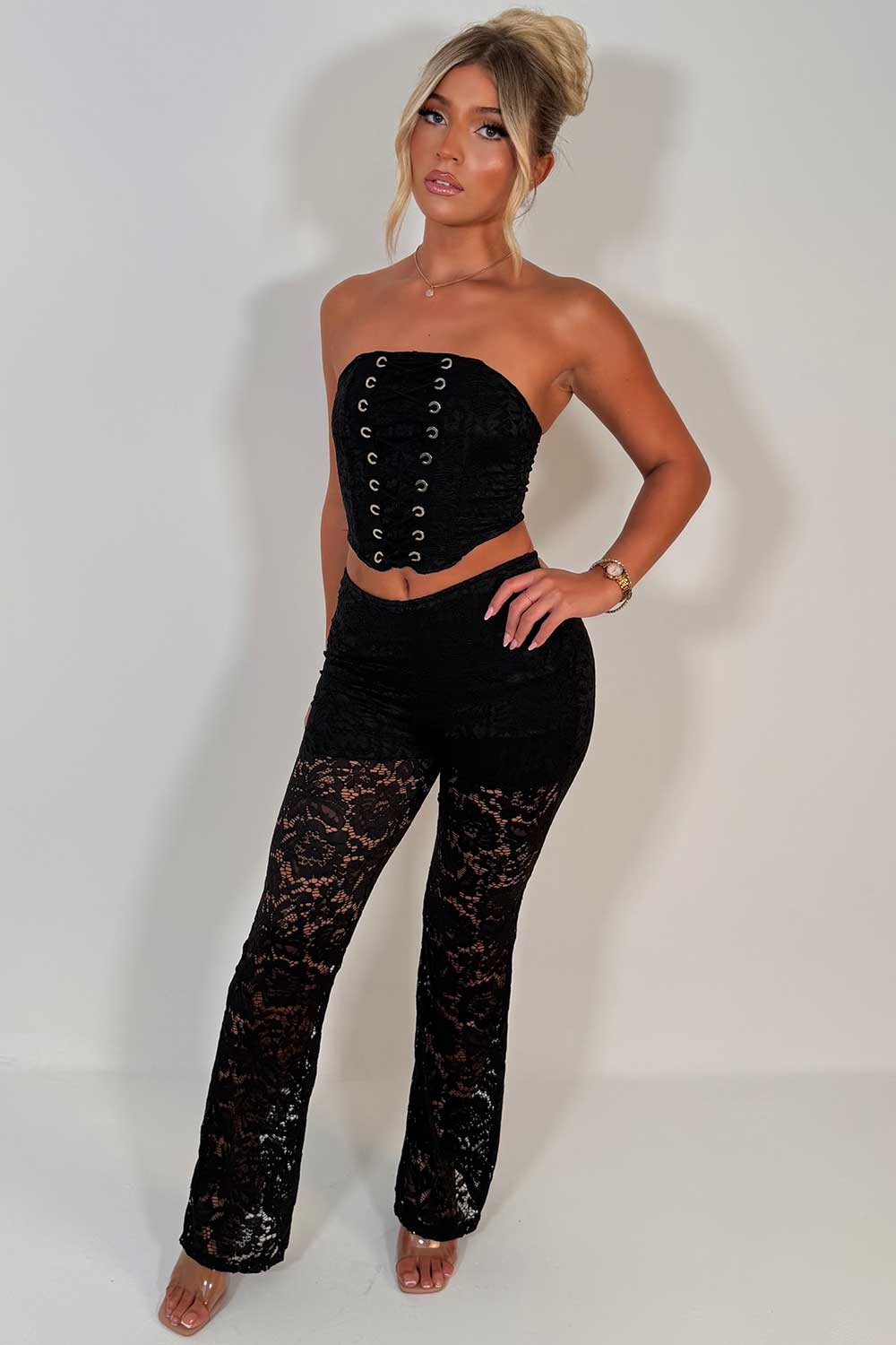 lace trousers and corset top two piece matching outfit styledup uk