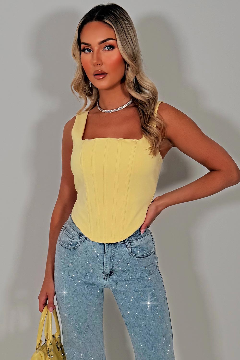 yellow tie up back corset top styledup fashion