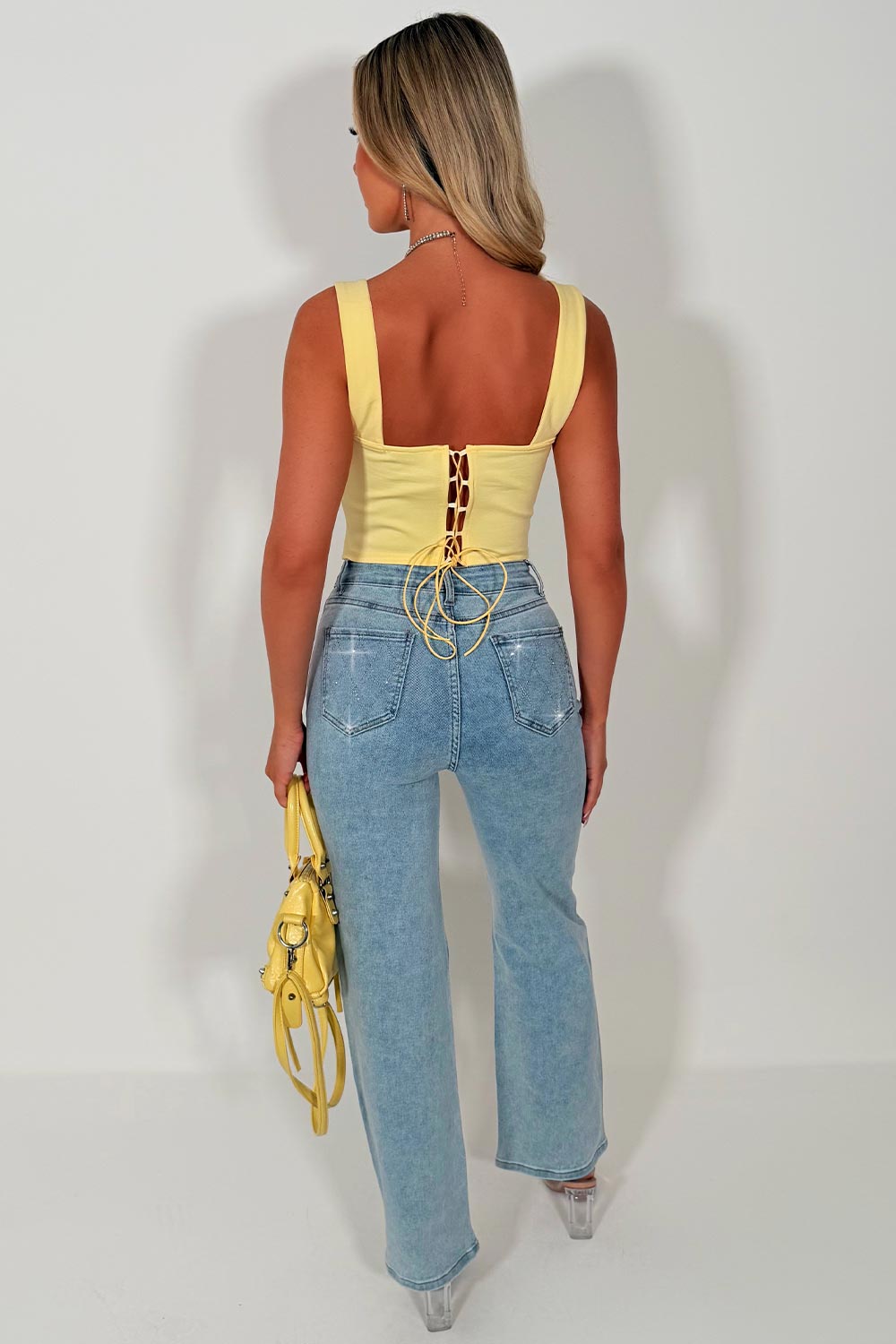 crop corset top structured contour yellow