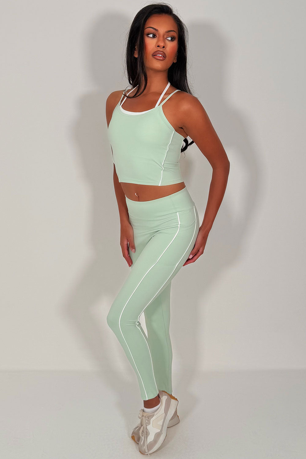 womens double up top bralet and high waist leggings two piece matching set alo yoga womens uk styledup
