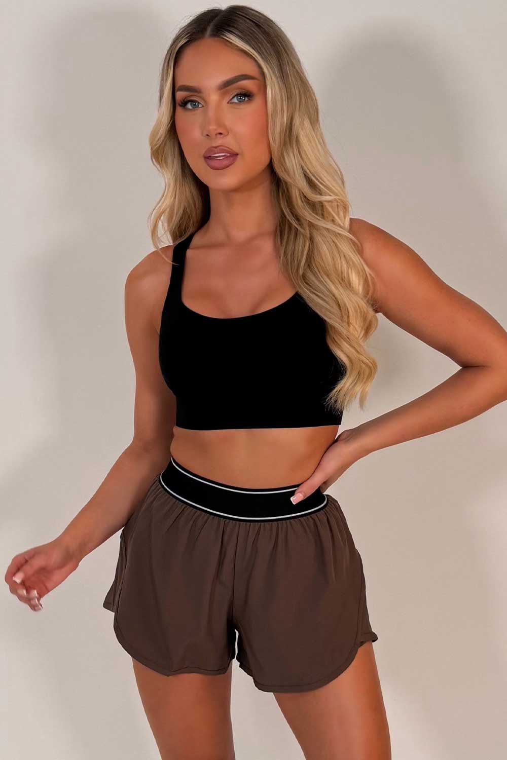womens gym shorts brown styledup uk