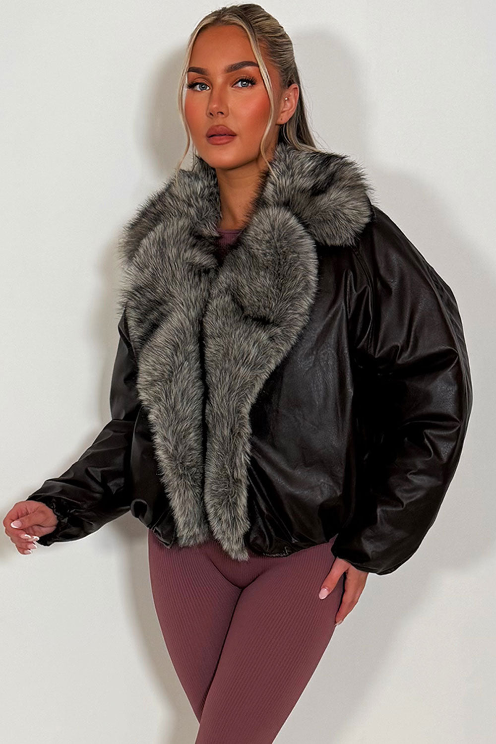 faux fur collar bomber jacket womens styledup