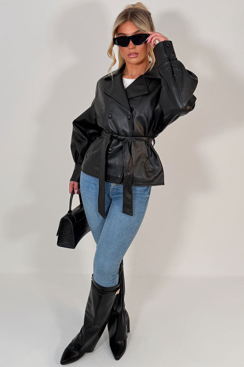 long sleeve lapel collar double breasted faux leather jacket zara uk styledup womens outerwear