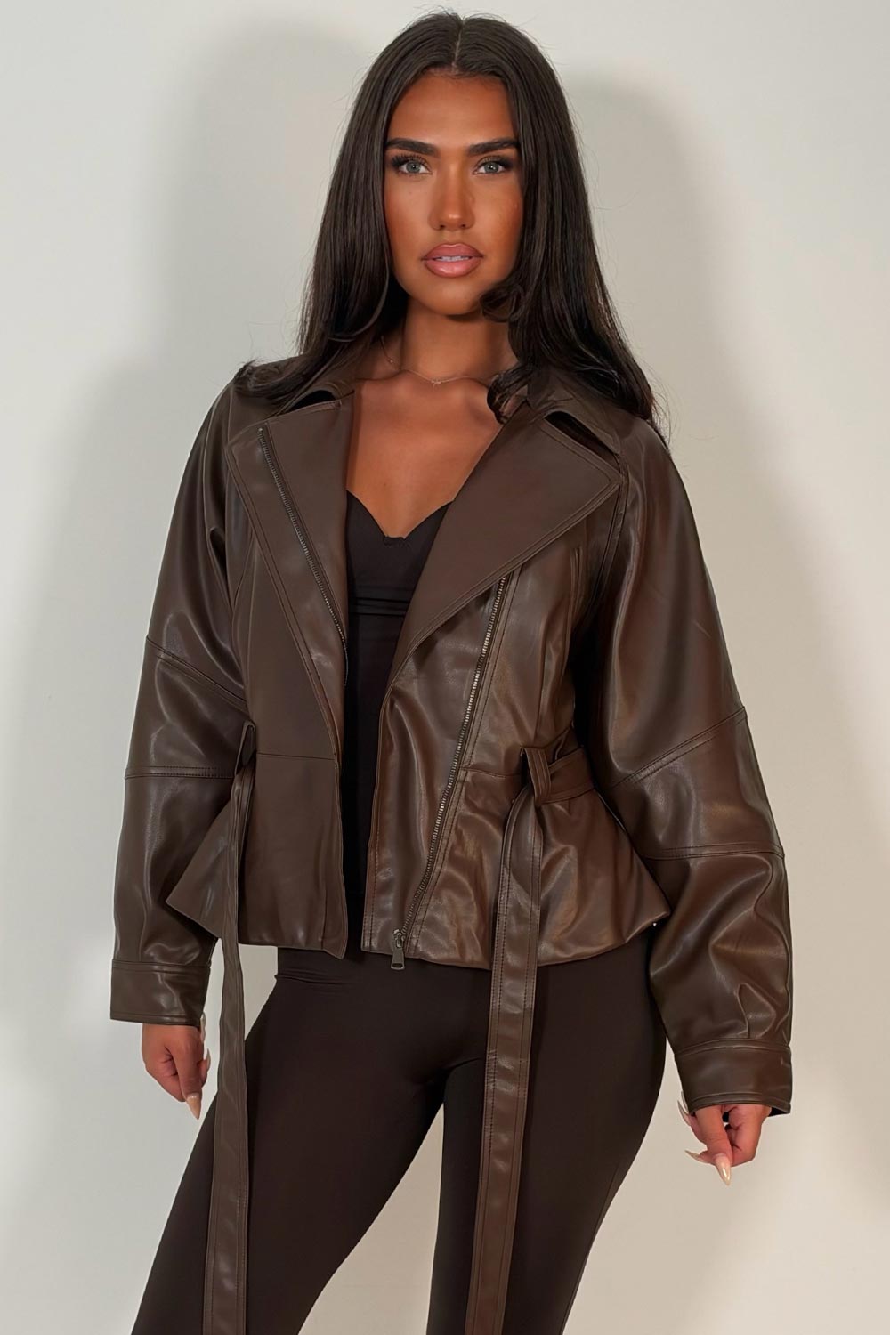 womens faux leather trench jacket with belt and lapel collars winter jacket styledup uk zara