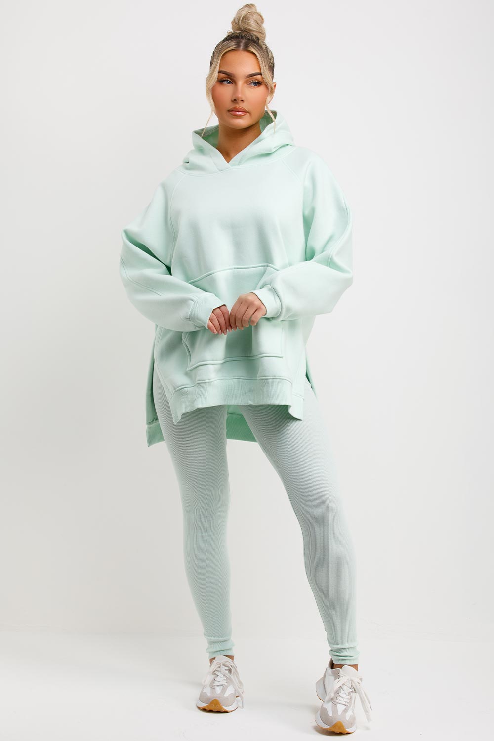 womens hoodie and rib high waist leggings co ord set