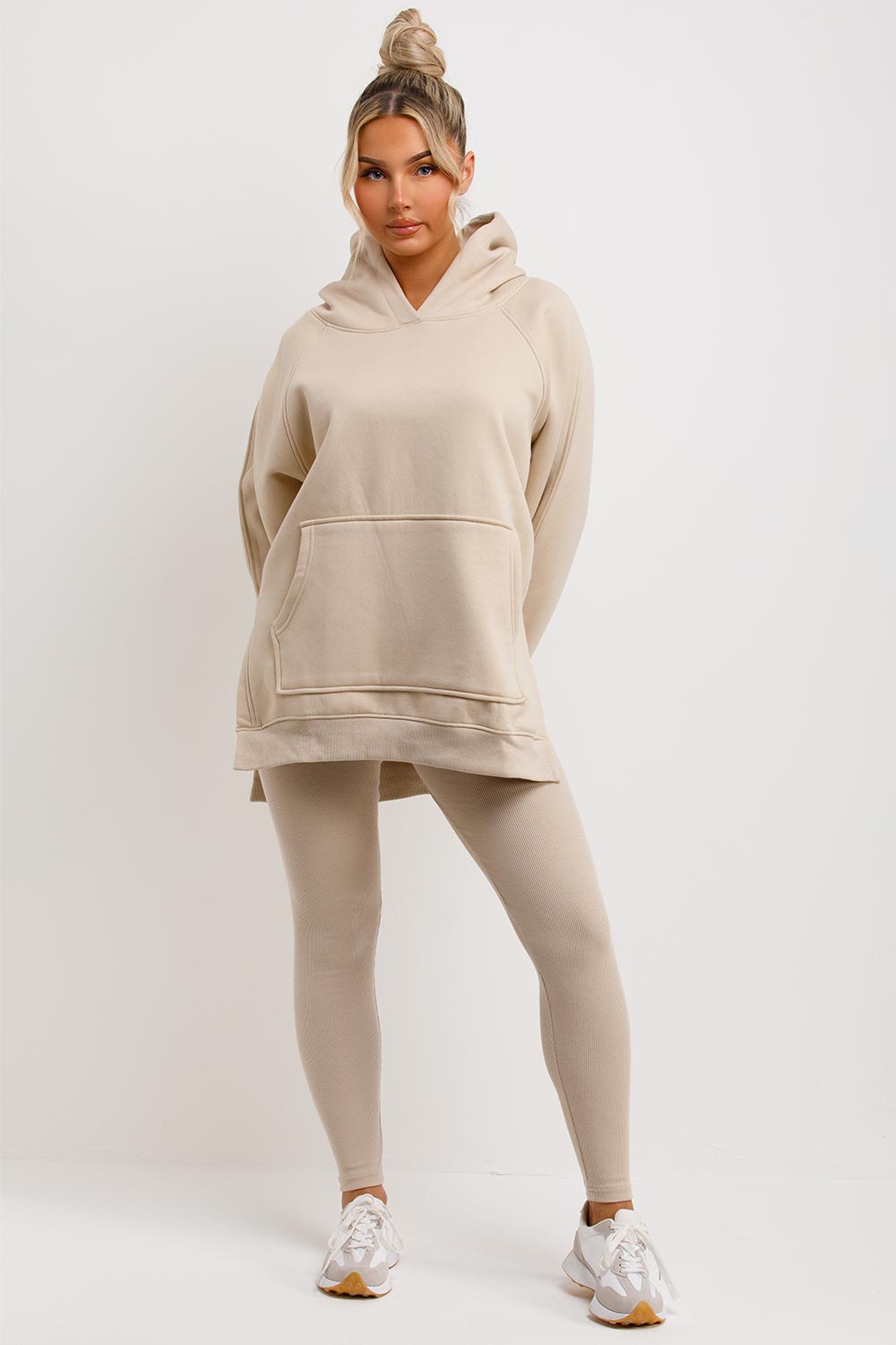 womens hoodie and rib high waist leggings co ord set
