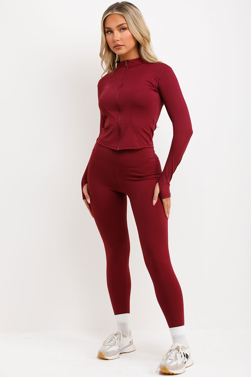 womens zip up jacket and leggings two piece set
