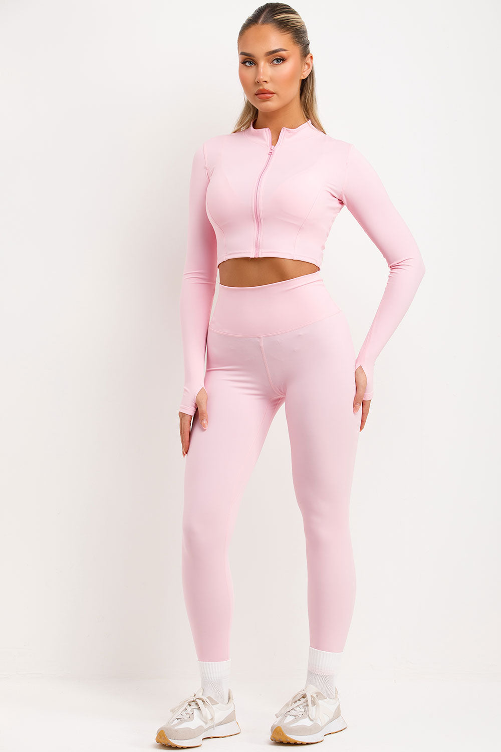 womens sculpting zip up sport track jacket matching bralette and leggings three piece set styledup