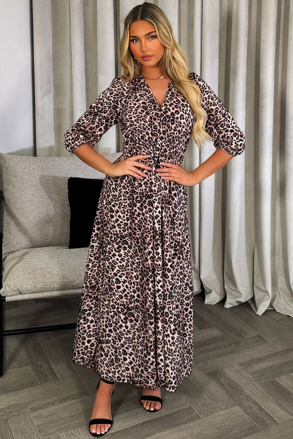 leopard print long sleeve maxi dress summer holiday outfit