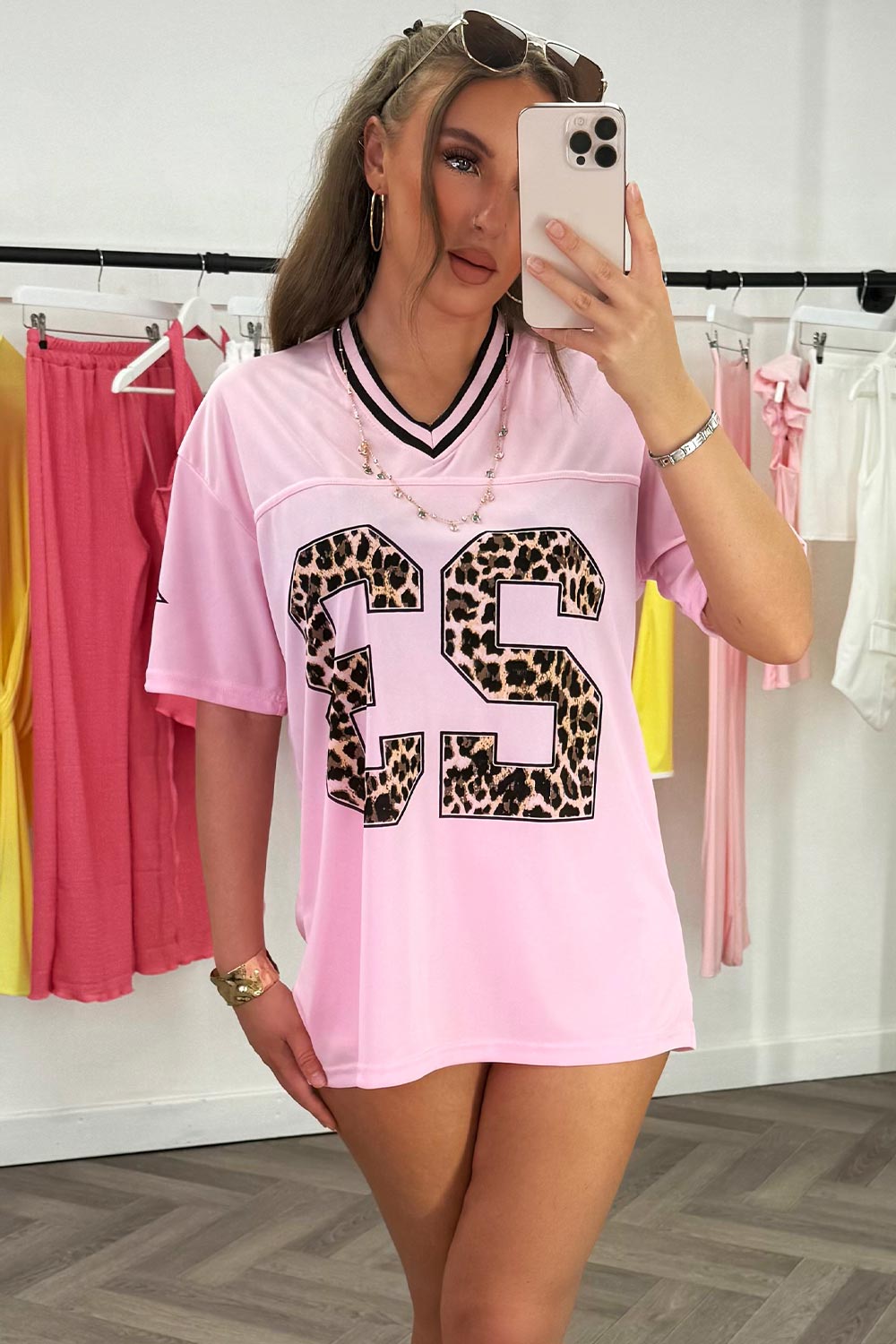 womens football jersey top with leopard print festival outfit