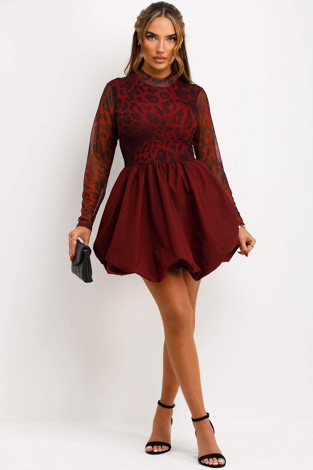 puffball dress with long sleeves christmas outfit leopard print