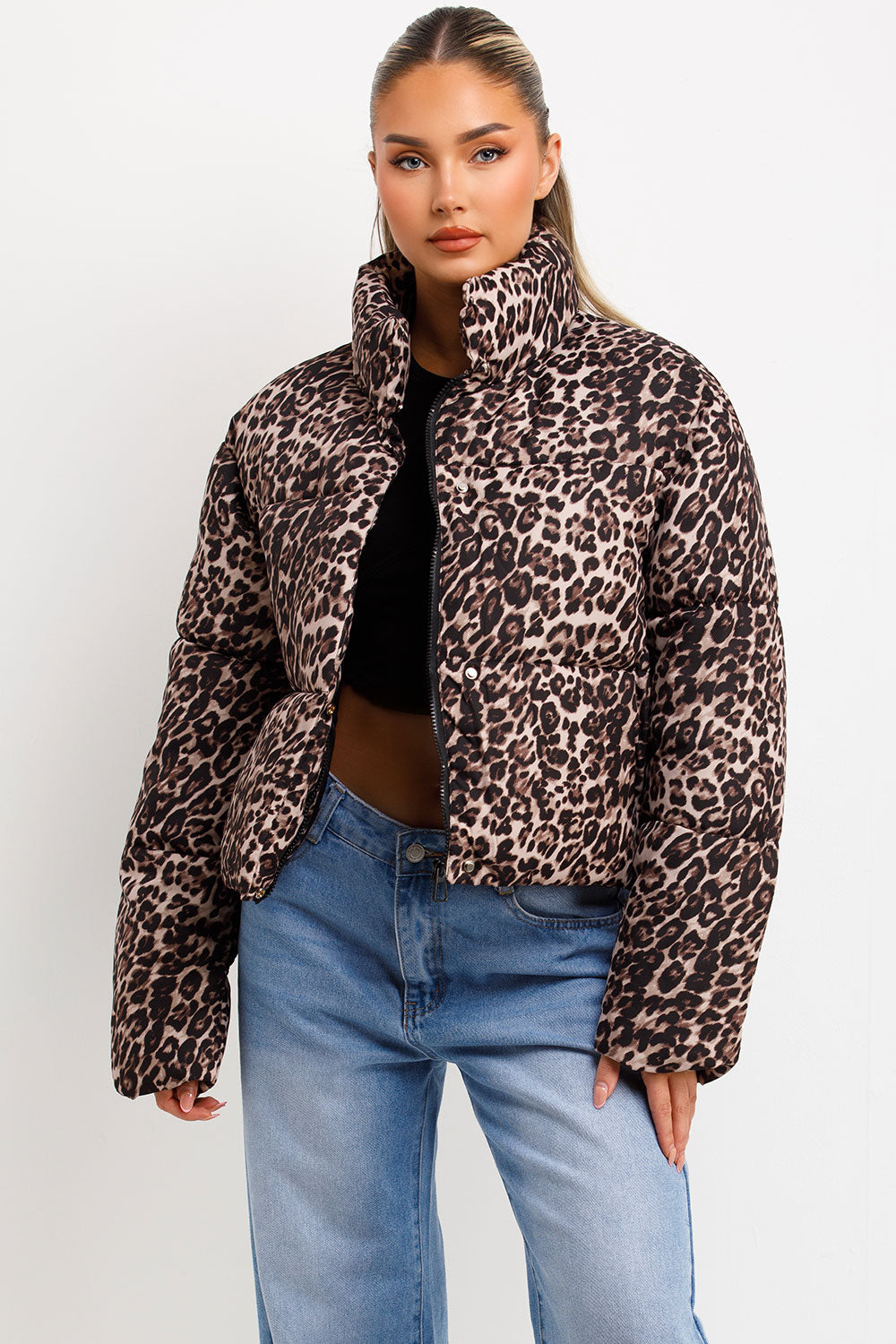 zara womens leopard print padded puffer jacket
