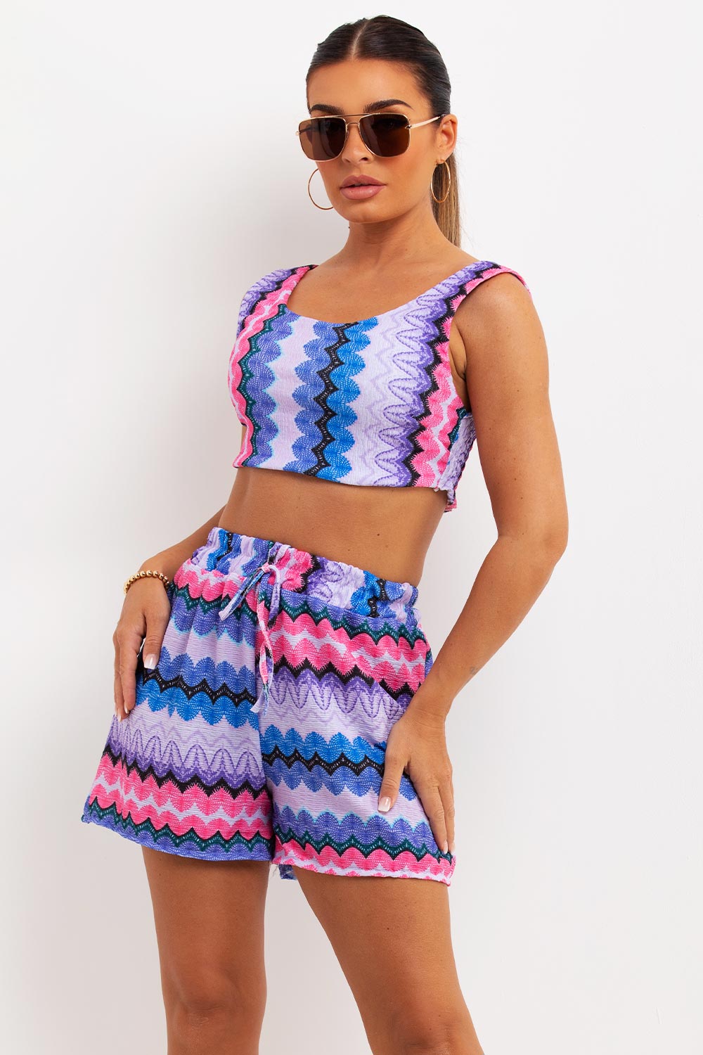 summer holiday outfit crop top and shorts set tribal print