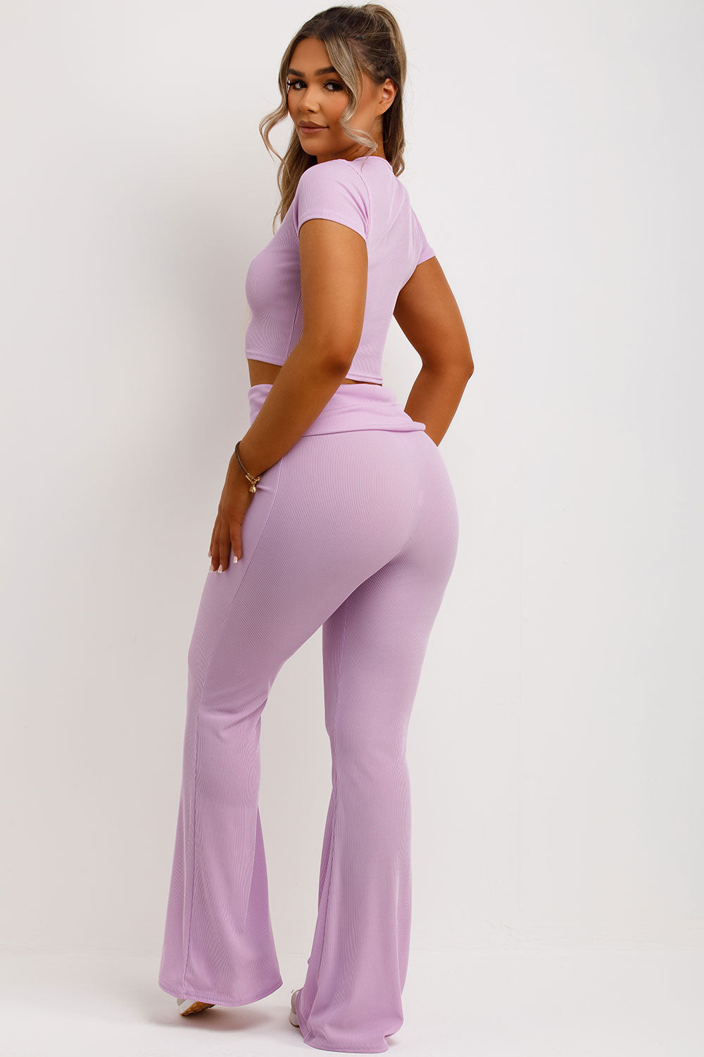 fold over flared trousers and top co order set