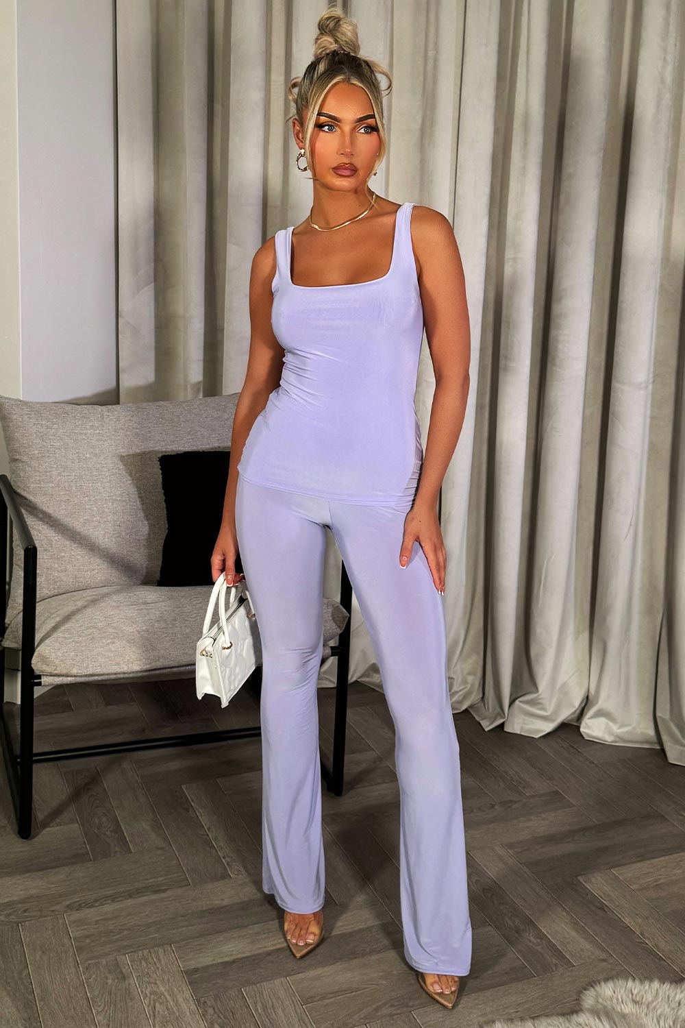 womens flared trousers and top two piece set going out party outfit