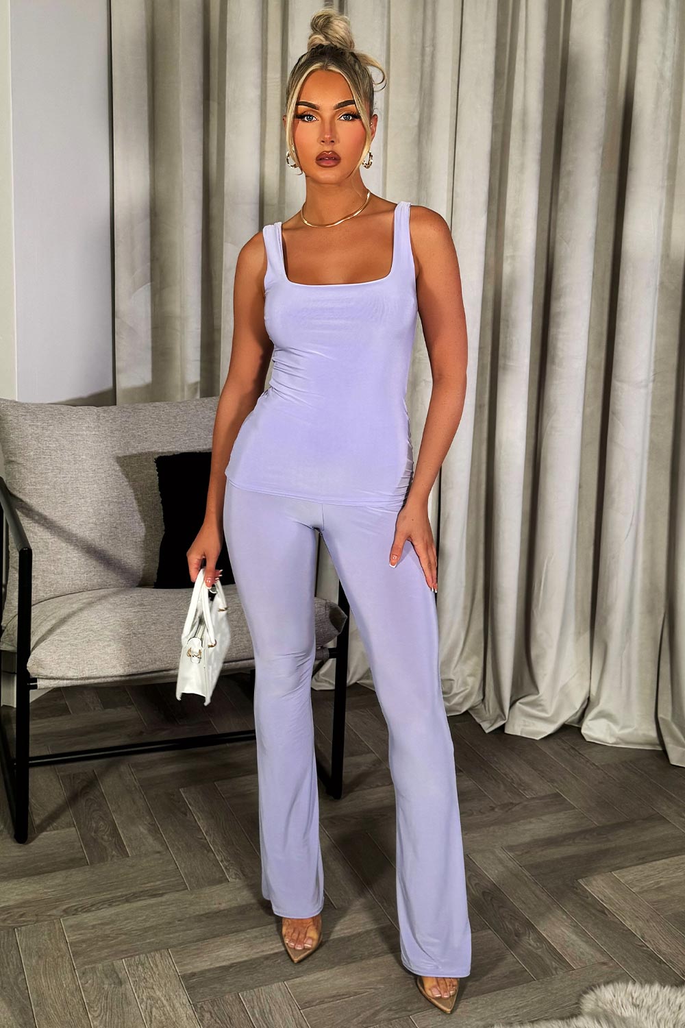 womens top and trousers two piece set going out party outfit