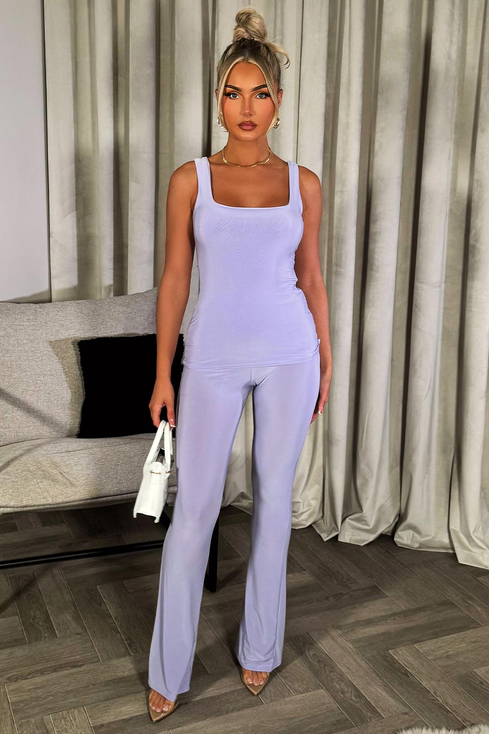 womens high waist flared trousers and top set going out party outfit