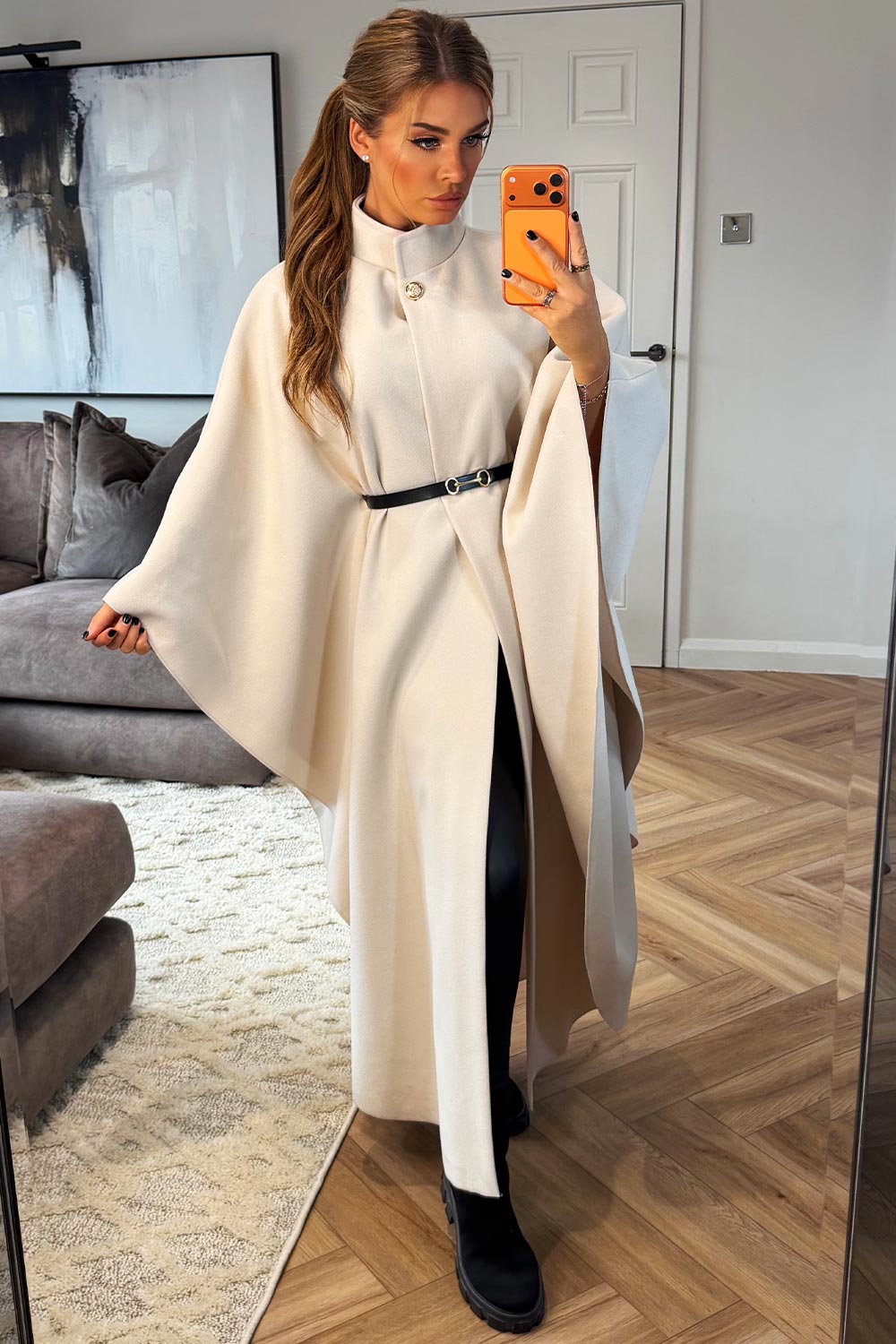 beige long cape shawl for women poncho
