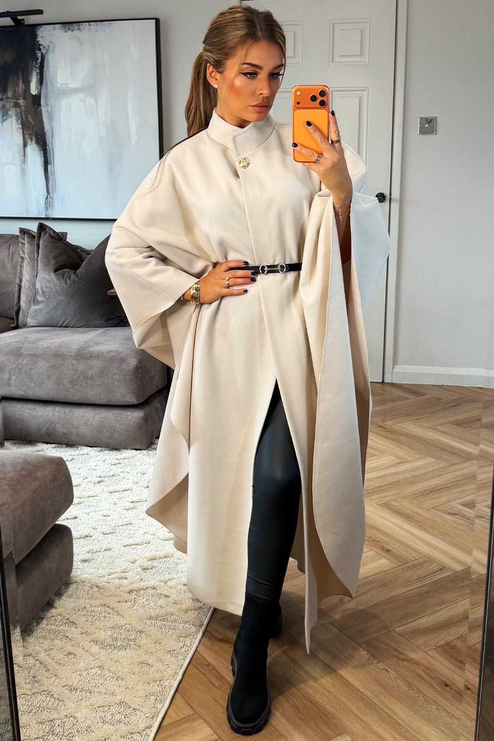 long cape with belt womens styledup