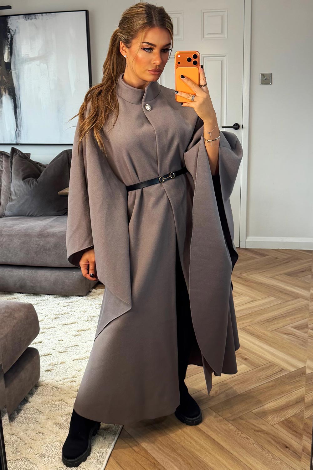 long cape with belt womens styledup