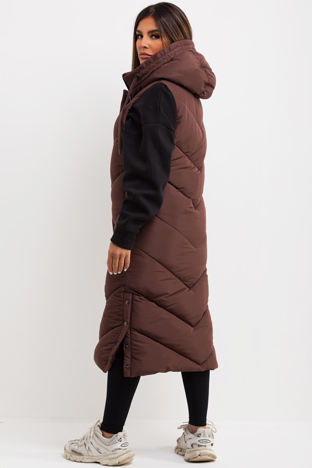 womens chevron padded longline gilet bodywarmer