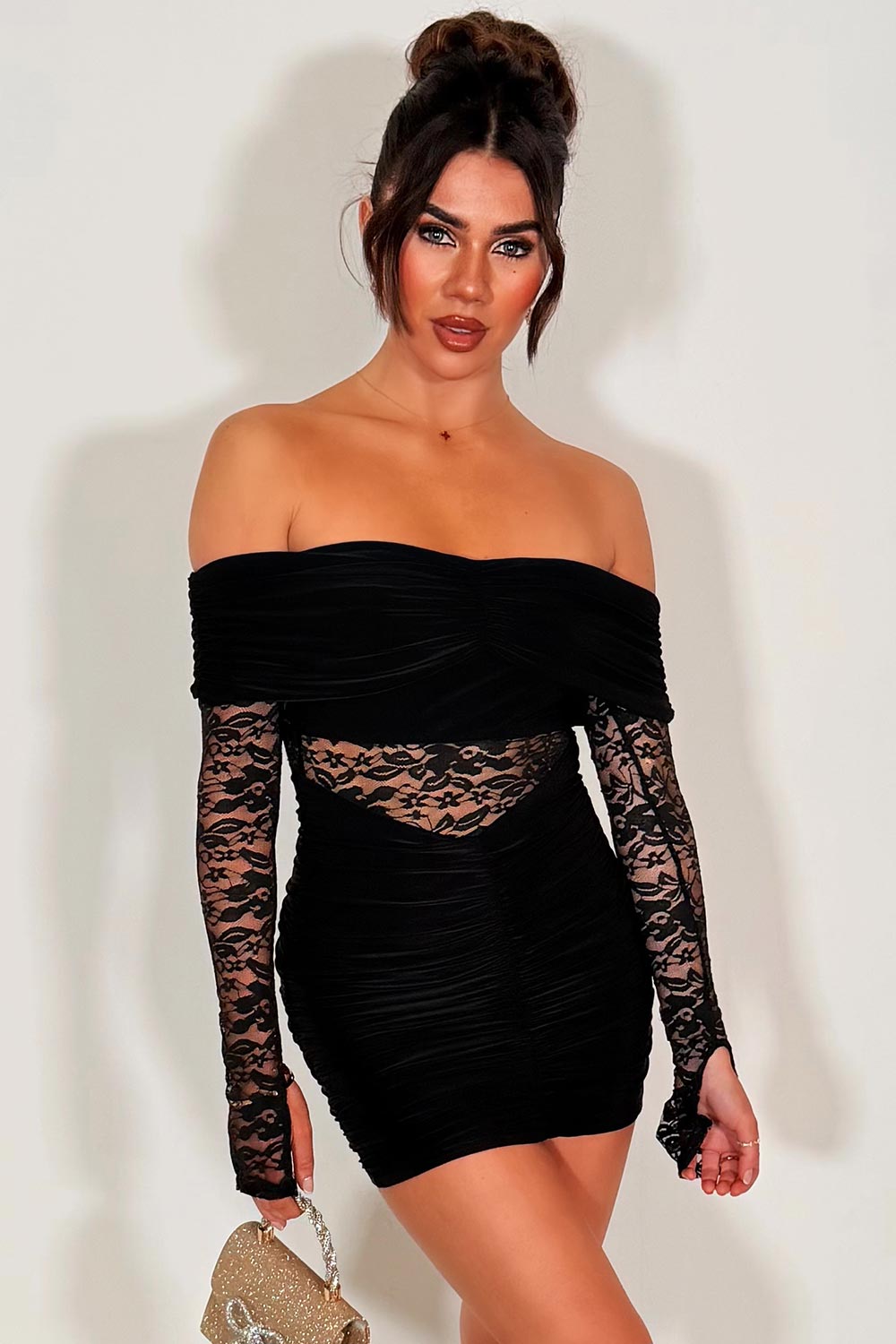 long sleeve lace mini dress off the shoulder christmas party festival rave outfit