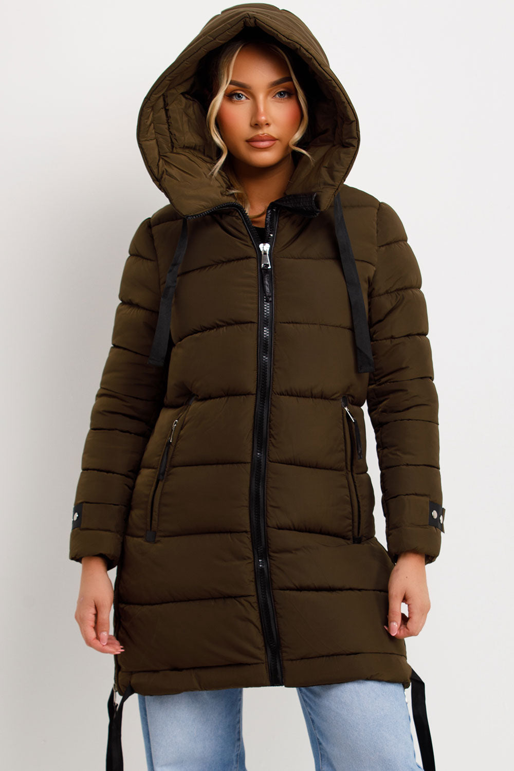 longline puffer coat womens