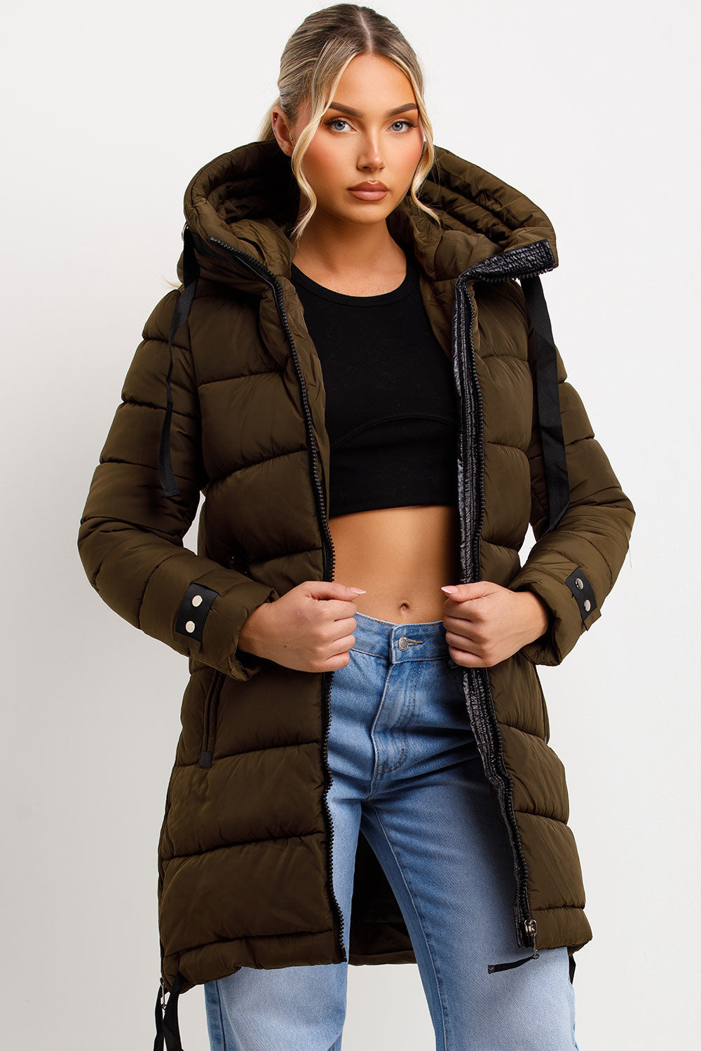 womens long padded coat with hood styledup