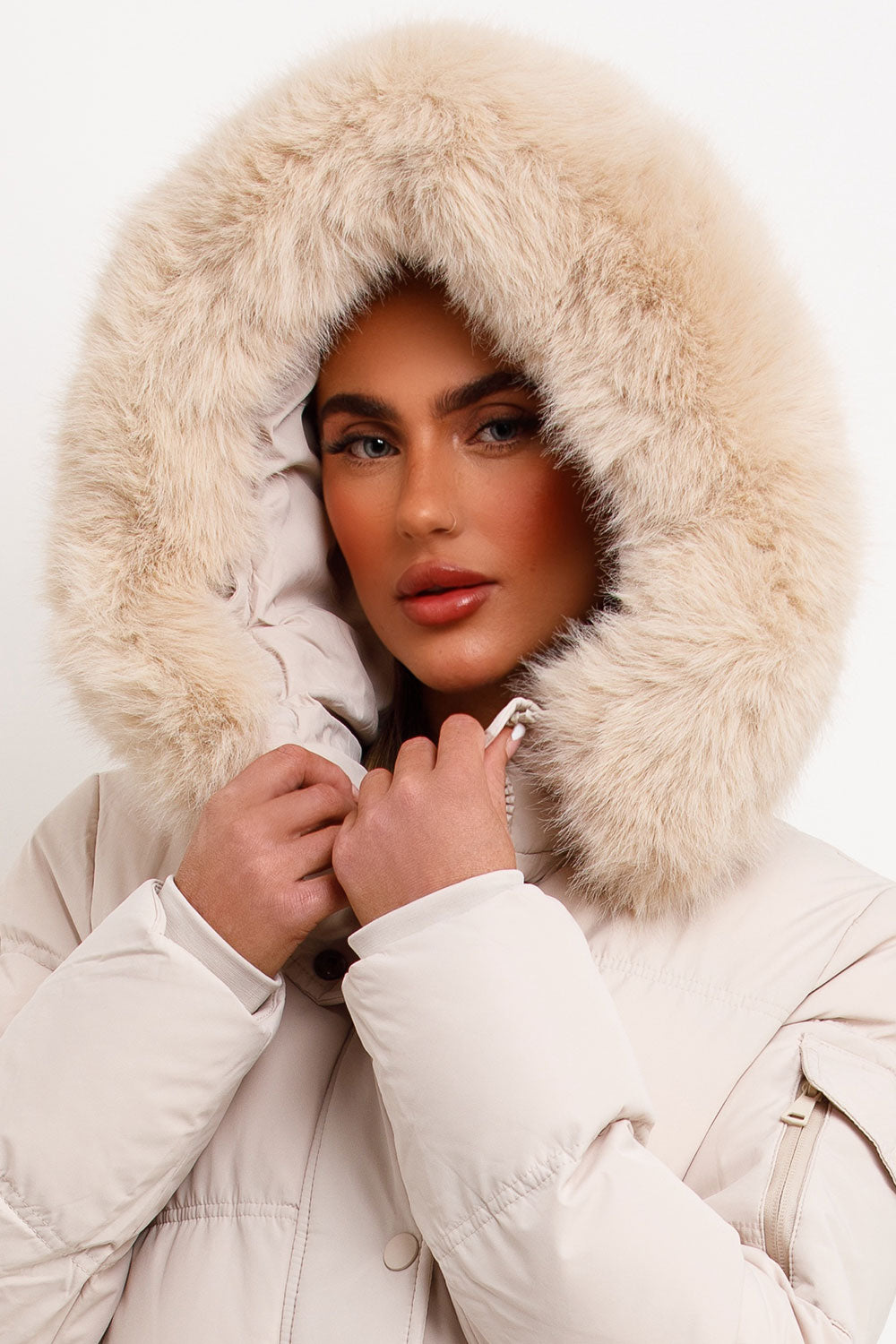 womens puffer coat with faux fur hood
