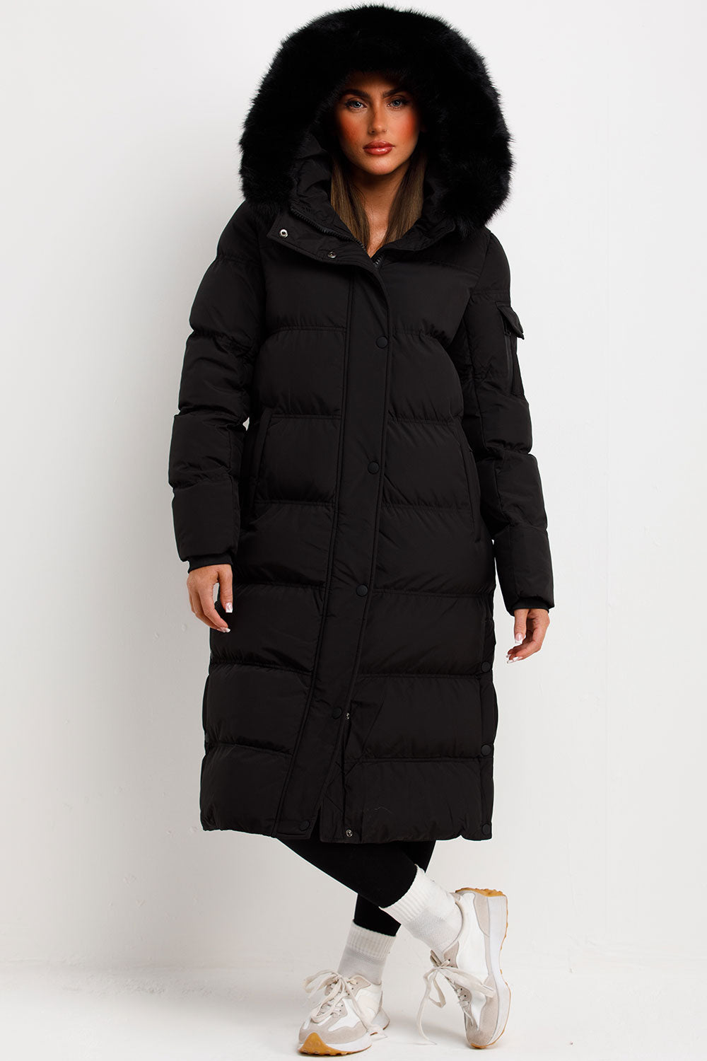 womens black puffer coat with faux fur hood