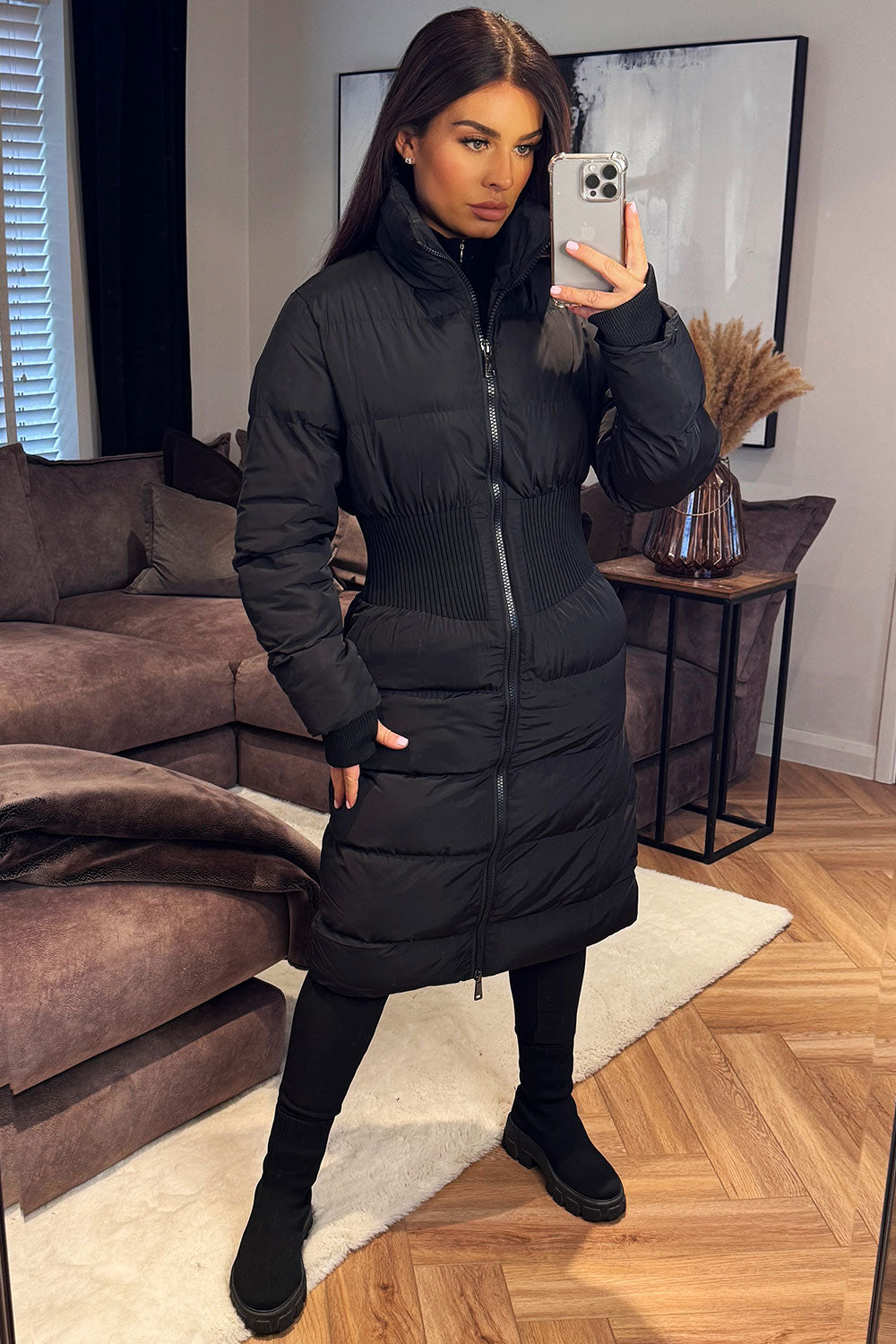 padded puffer longline winter coat for womens
