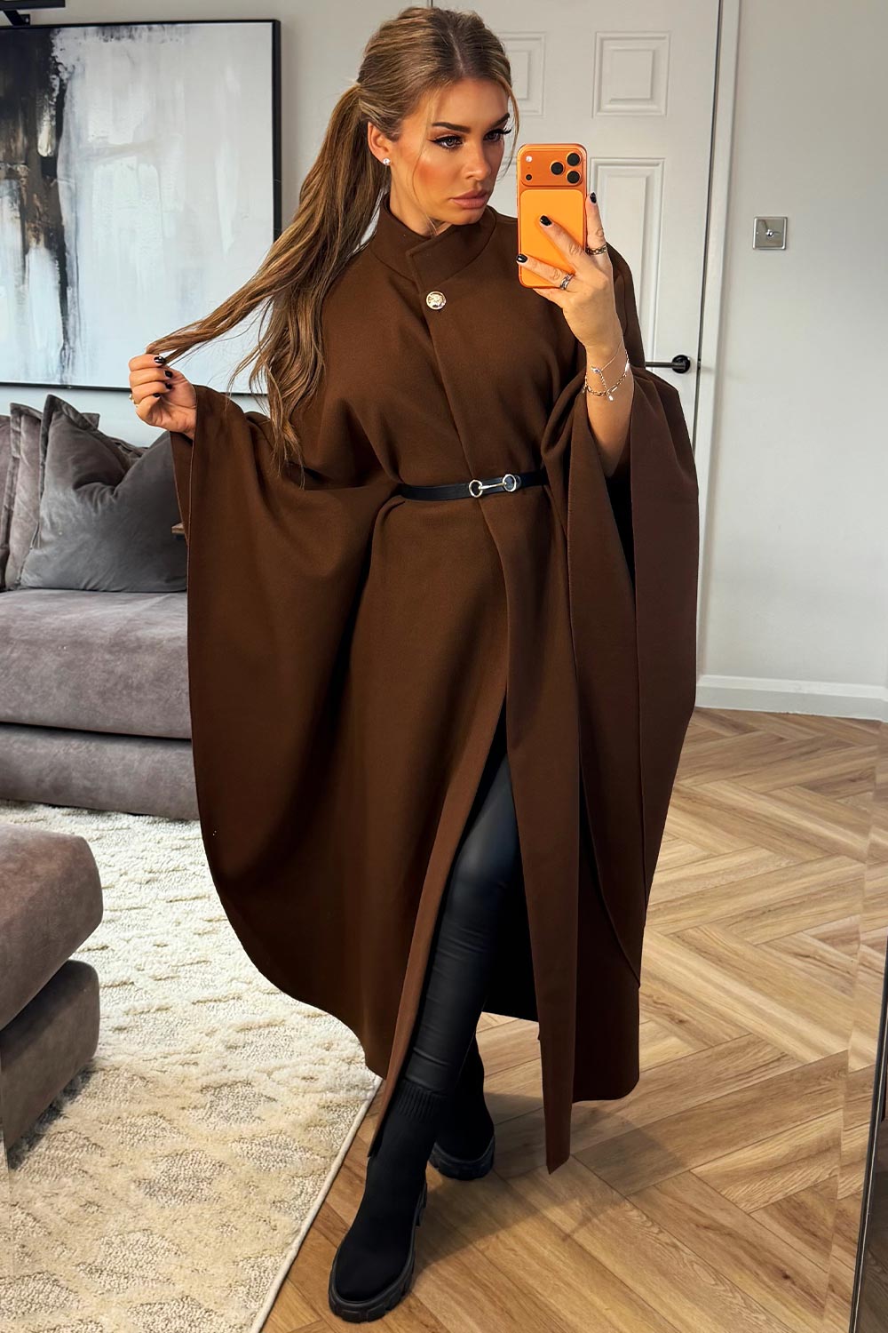 womens brown long cape shawl wrap winter christmas markets outfit styledup
