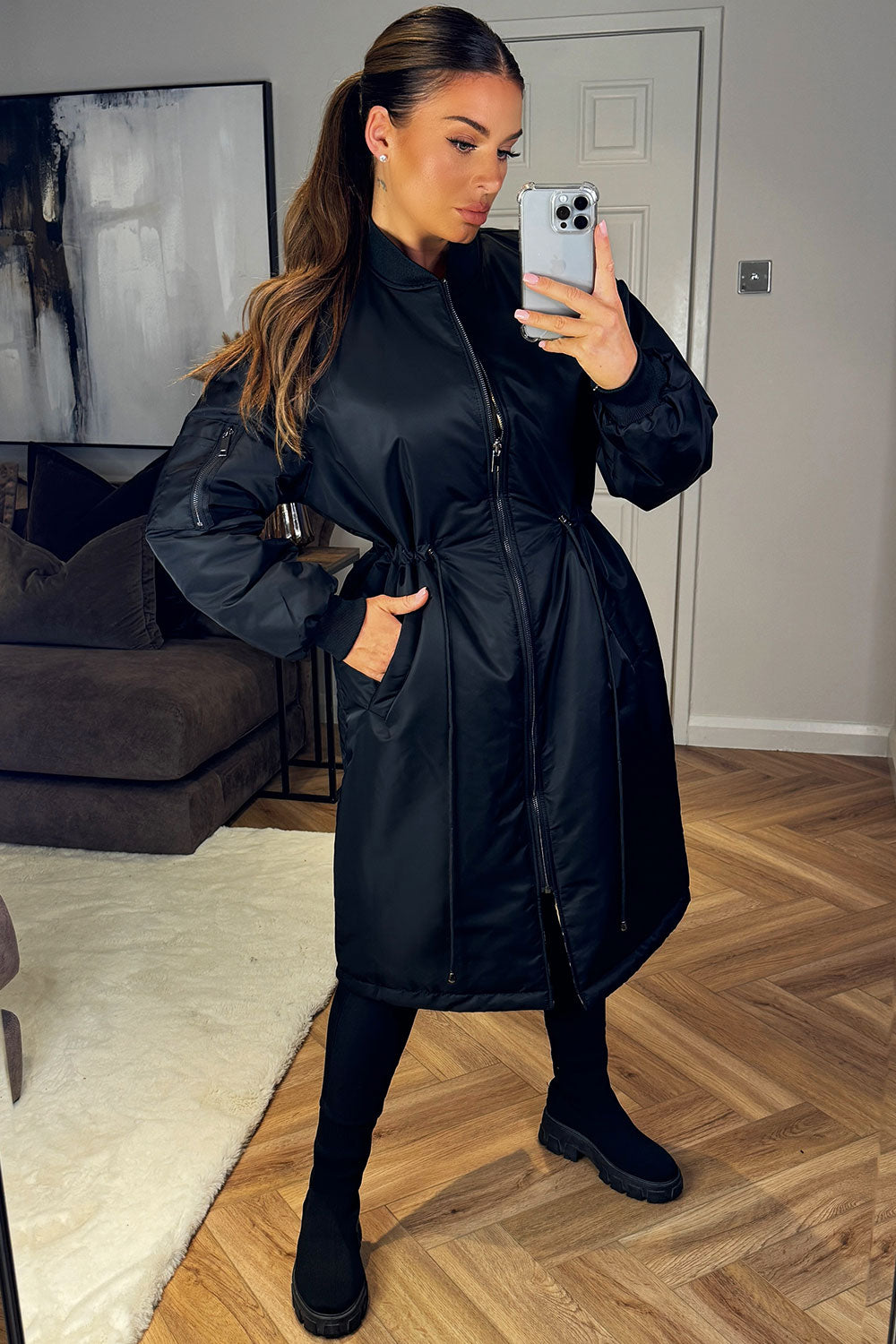 womens leopard print reversible black longline parka coat styledup