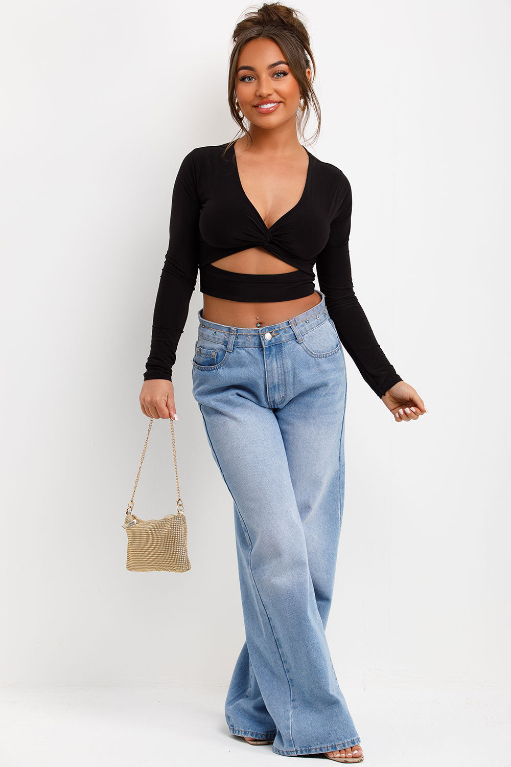 long sleeve cut out front festival top