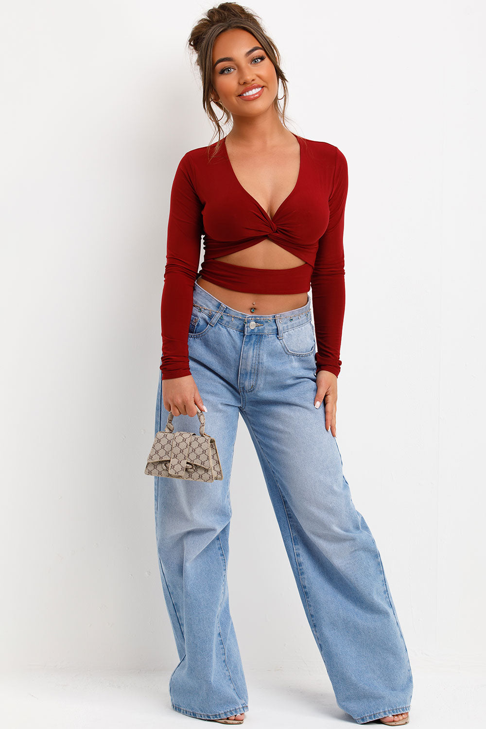 twist front cut out long sleeve festival rave top