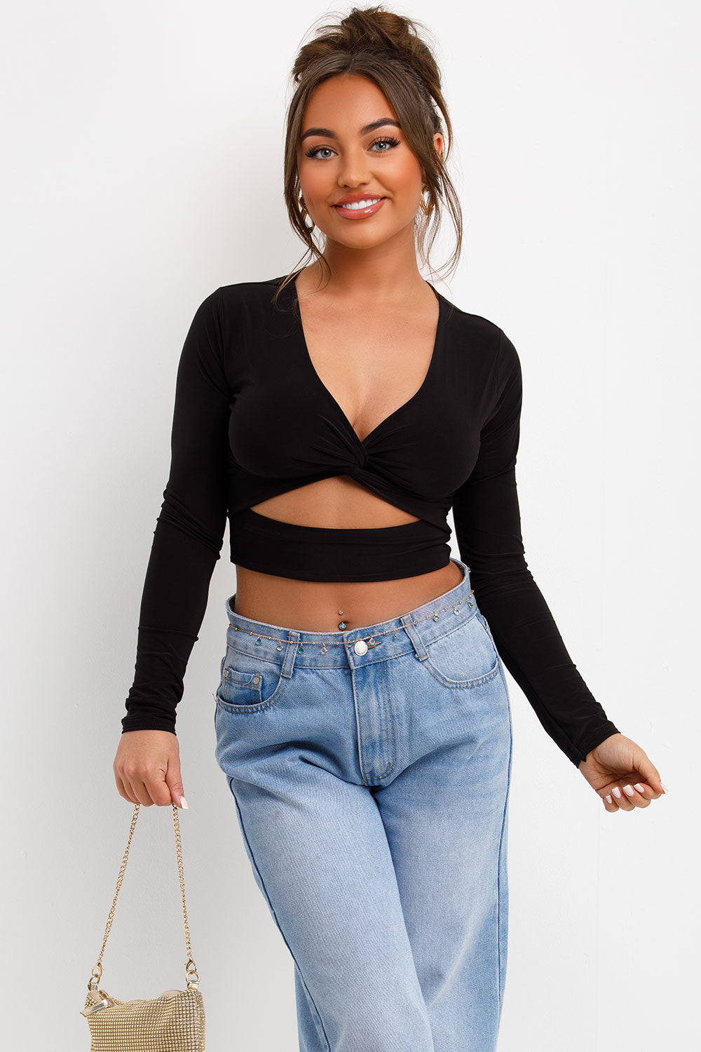 twist front cut out long sleeve festival rave top