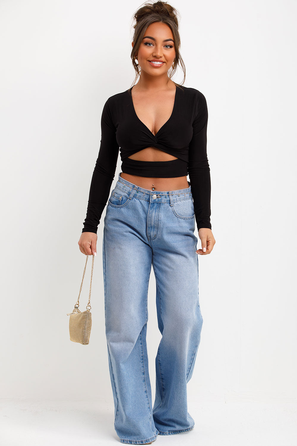 twist front cut out festival top black