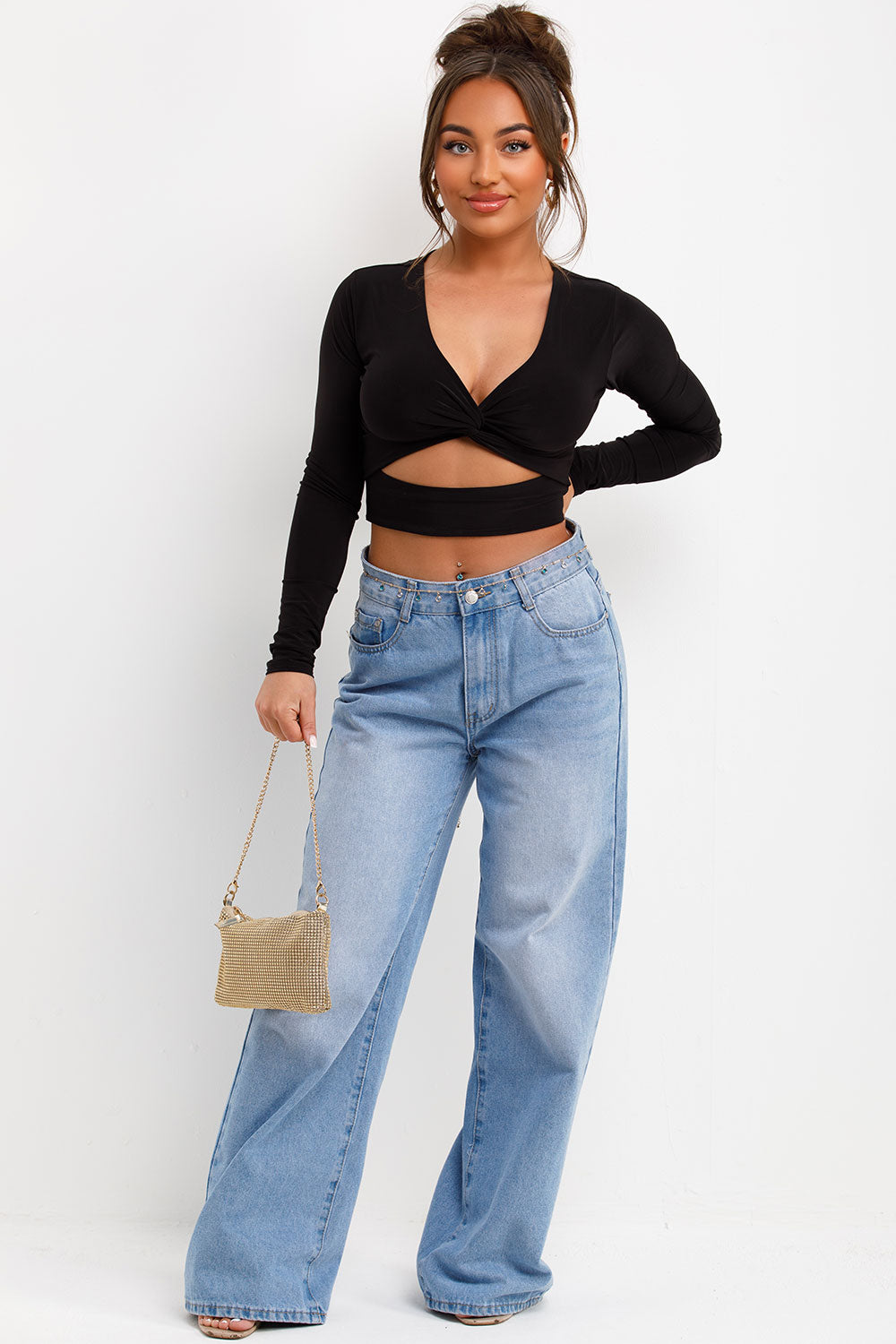 long sleeve cut out twist front festival top