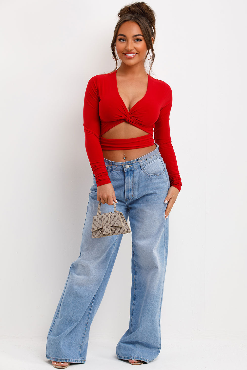 long sleeve cut out front festival top