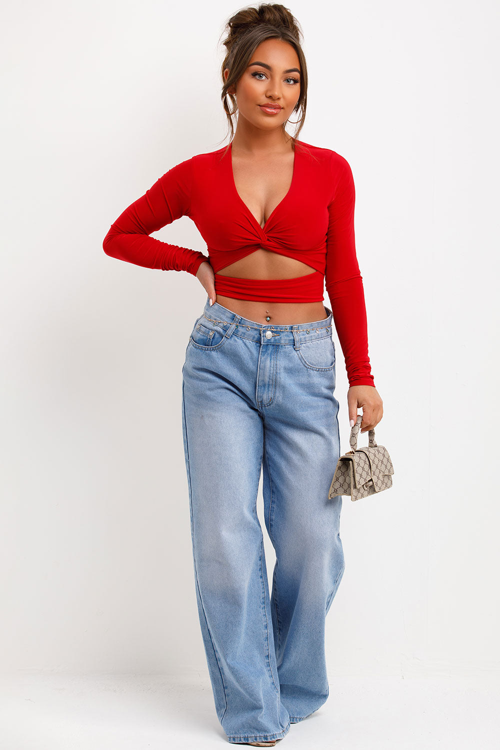 twist front cut out festival top red