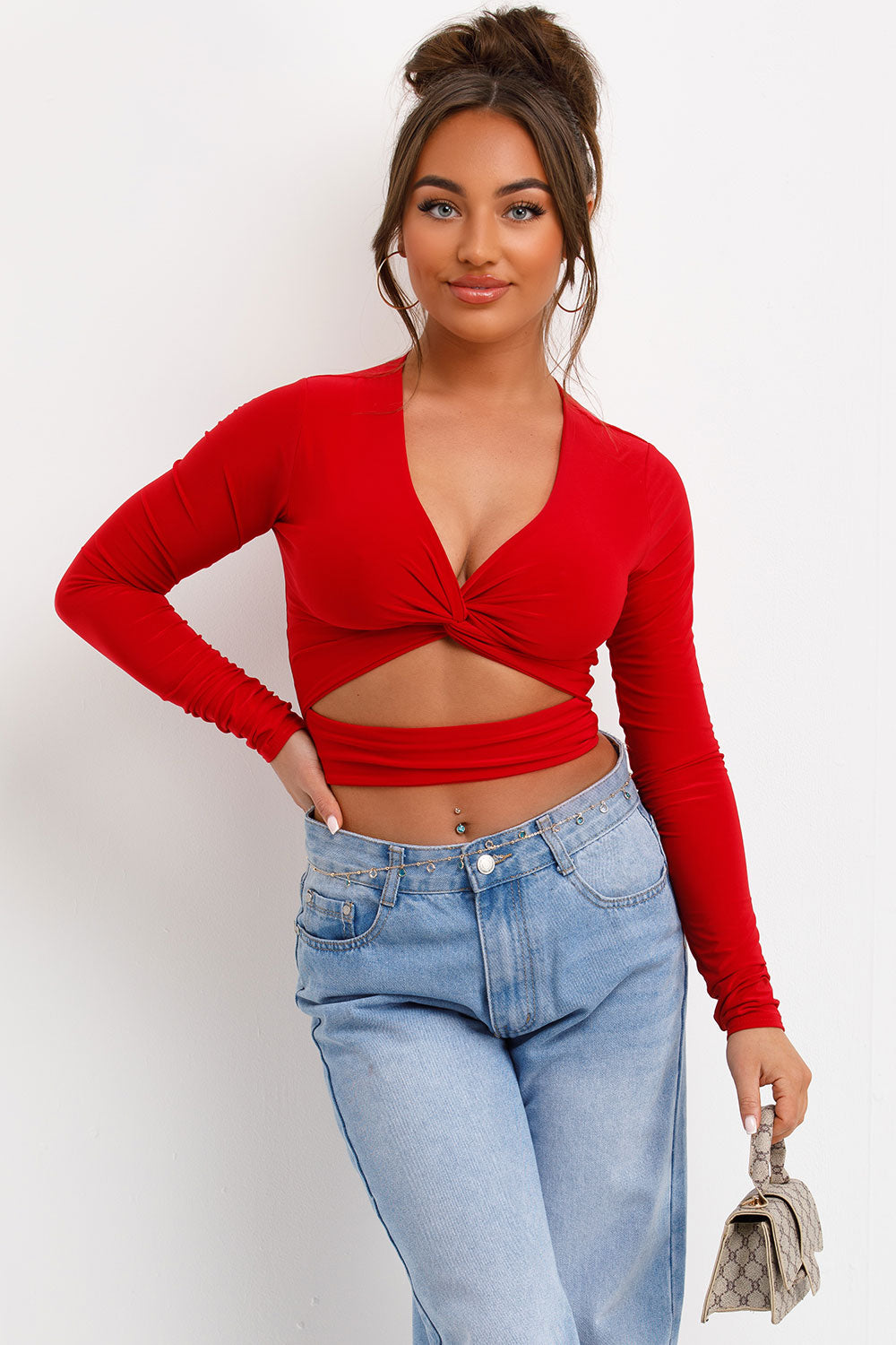 going out cut out long sleeve red festival rave top styledup