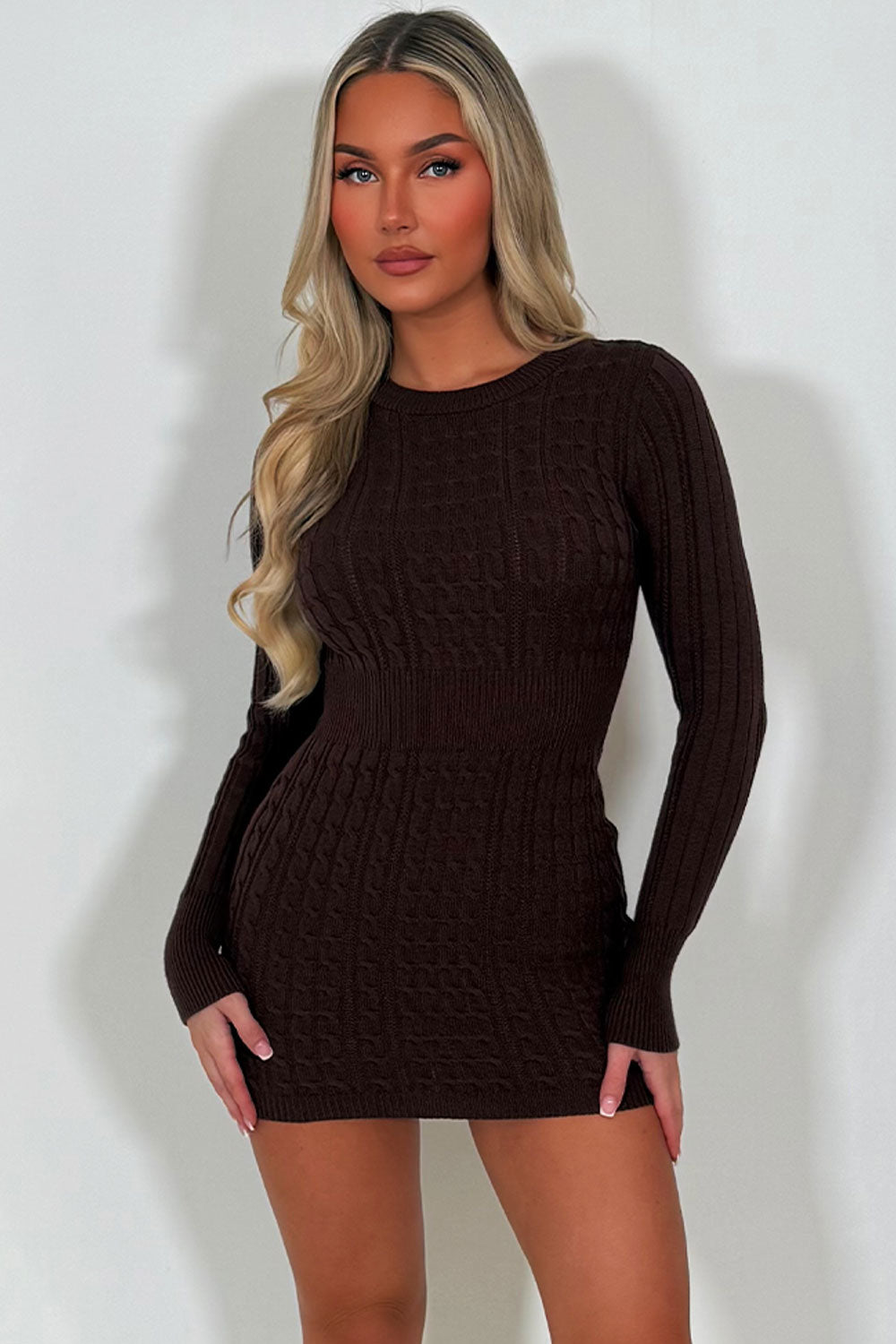 womens long sleeve jumper dress with fitted cinched waist christmas outfit