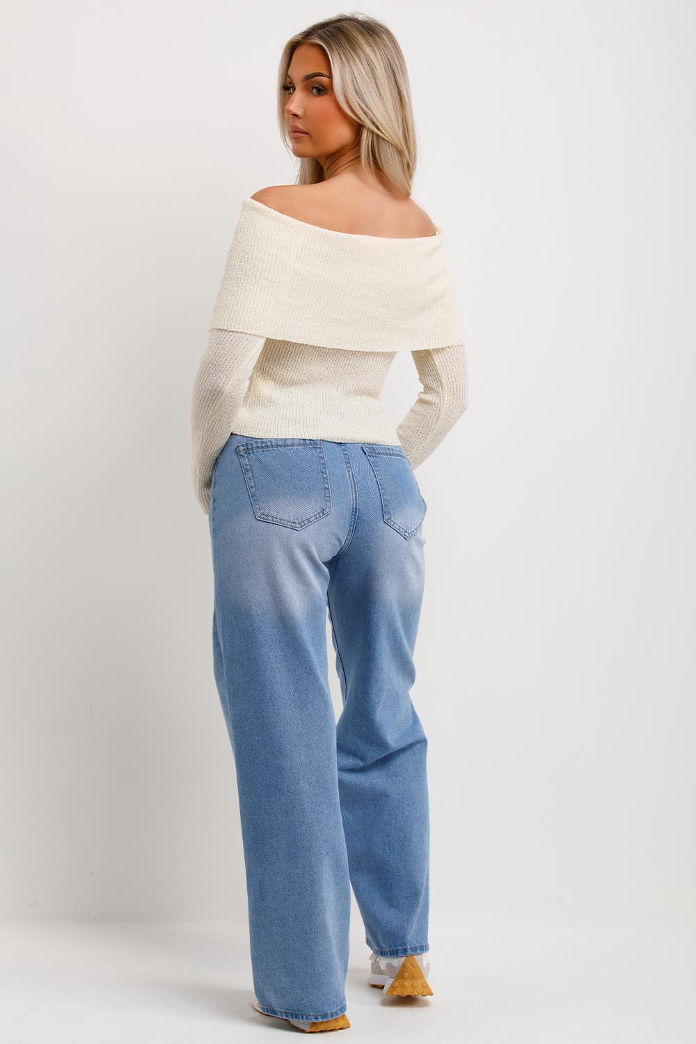 womens bardot jumper top beige