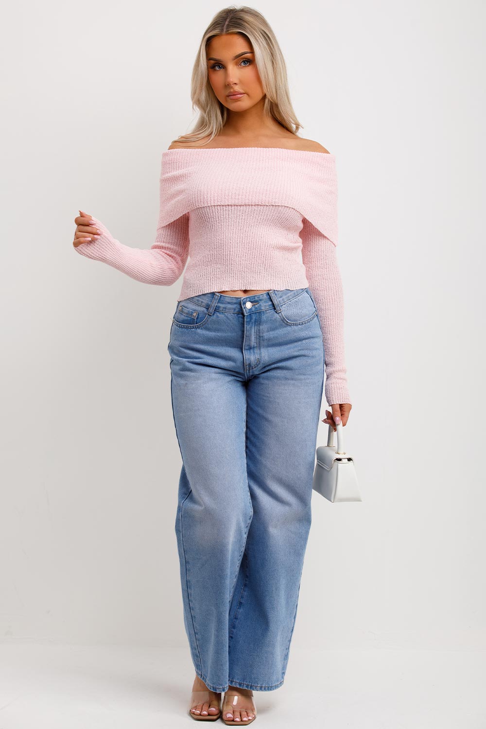 pink off shoulder jumper womens