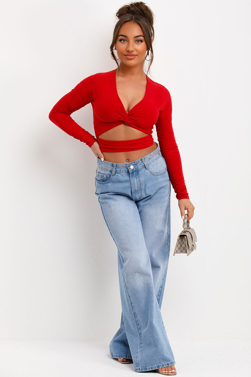 twist front cut out long sleeve festival rave top