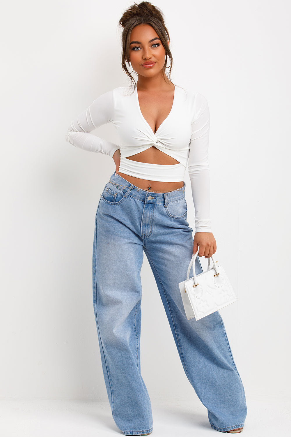 long sleeve cut out twist front festival top