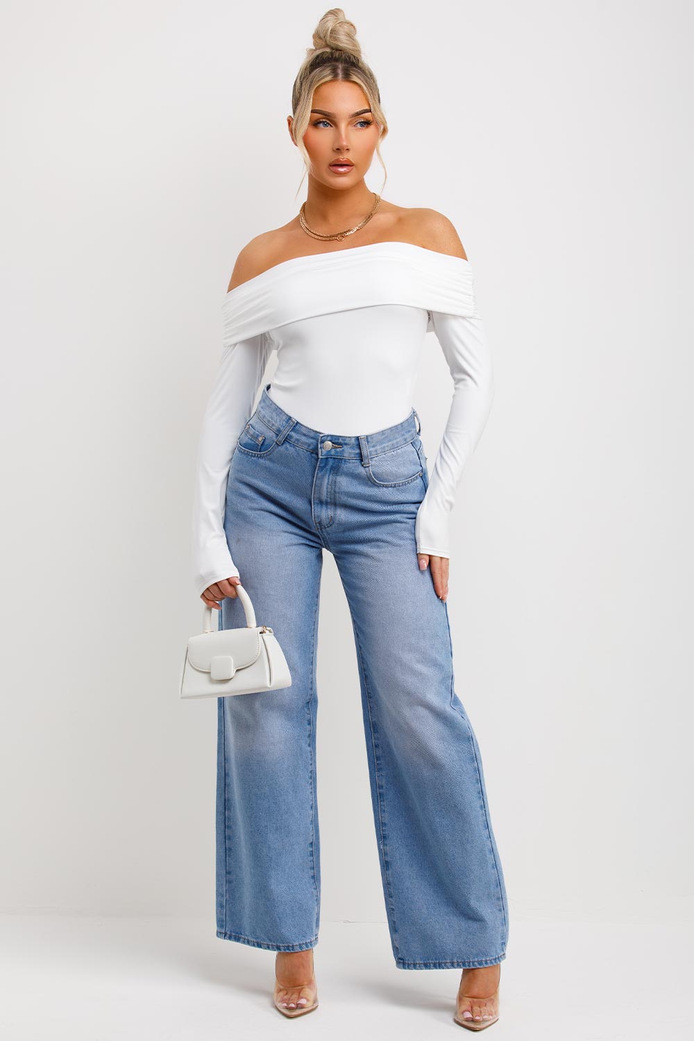 long sleeve off shoulder bodysuit top