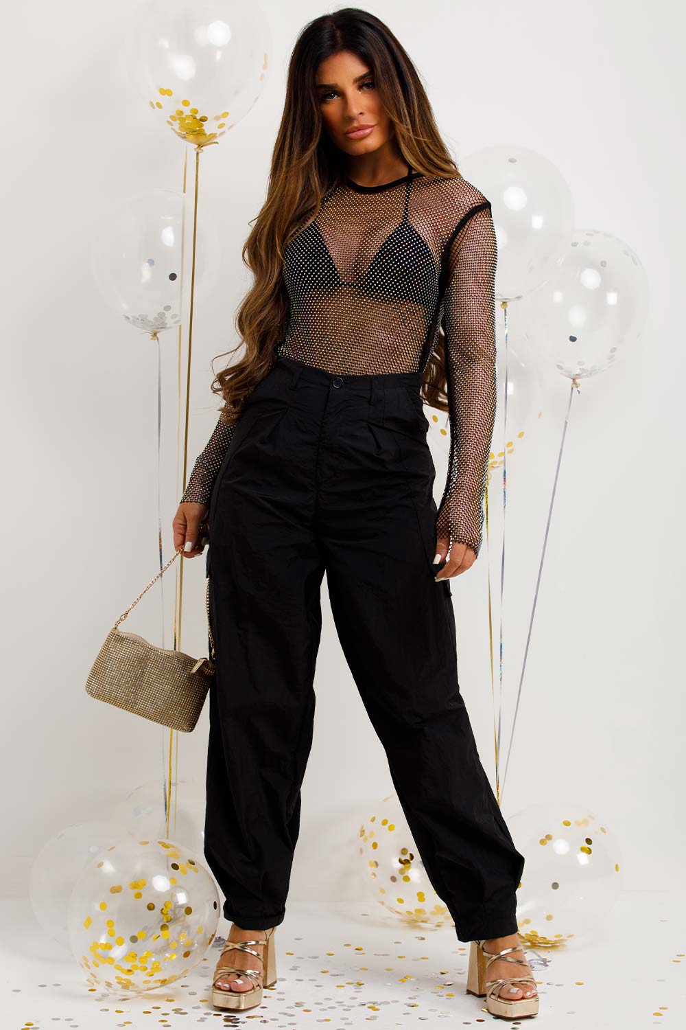 rhinestone diamante long sleeve bodysuit top going out christmas party outfit